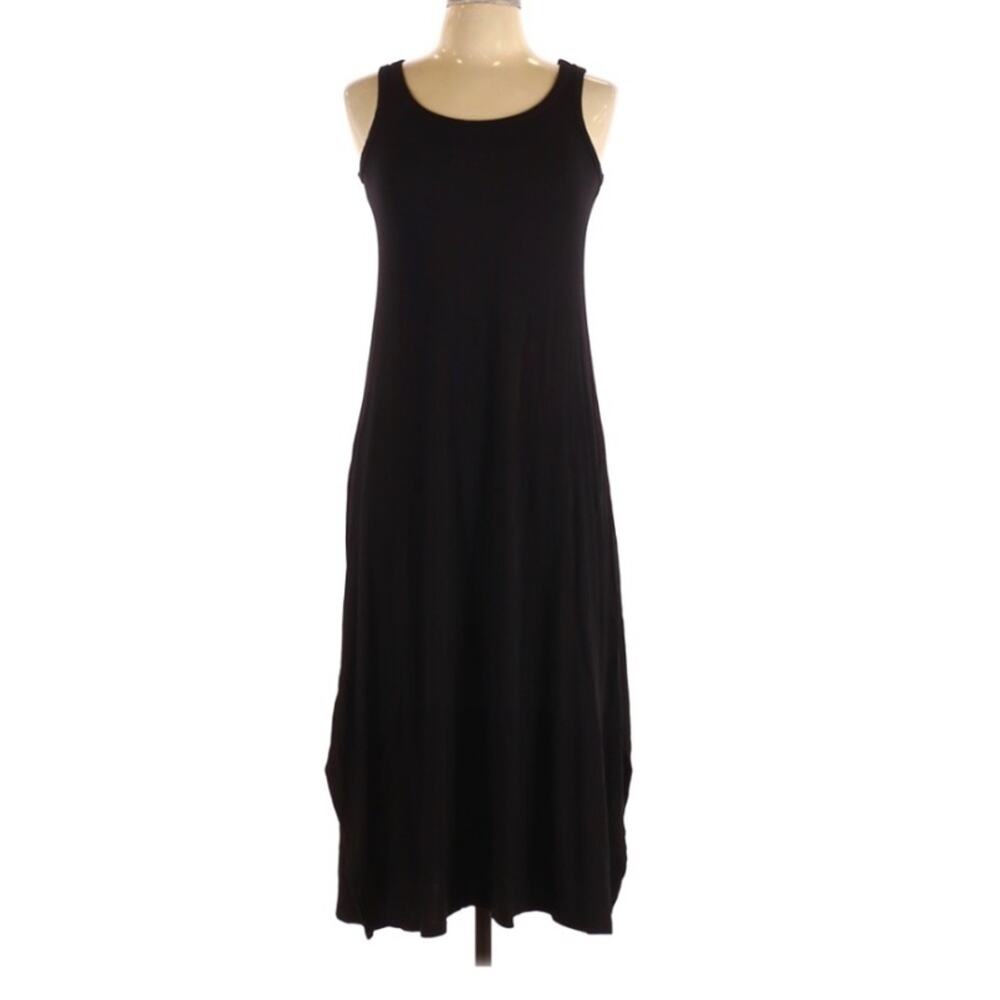 Logo Lori Goldstein Black Sleeveless Jersey Knit Midi Dress Womens XXS Stretch